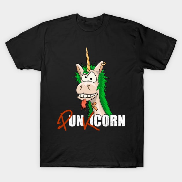 Punkicorn Funny Punk Style Mohawk Unicorn Punkrock T-Shirt by SkizzenMonster